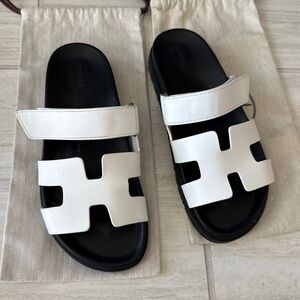 Hermes Chypre Women’s Sandals Size 40 Eu White Leather Shoes